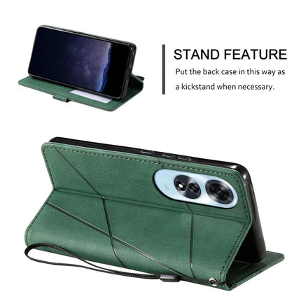For Oppo A60 4G Case Imprinted Lines PU Leather Splicing Wallet Phone Cover