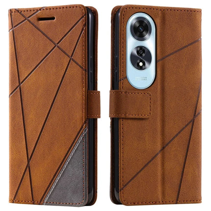 For Oppo A60 4G Case Imprinted Lines PU Leather Splicing Wallet Phone Cover - Brown
