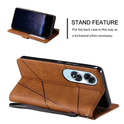 For Oppo A60 4G Case Imprinted Lines PU Leather Splicing Wallet Phone Cover