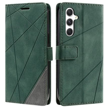 For Samsung Galaxy A16 4G / 5G Case Imprinted Lines PU Leather Splicing Wallet Phone Cover - Green