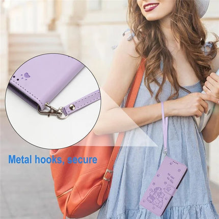 For Samsung Galaxy A34 5G Case with Strap Cats Imprint Leather Wallet Phone Cover