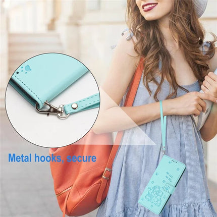 For Samsung Galaxy A34 5G Case with Strap Cats Imprint Leather Wallet Phone Cover