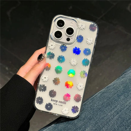 For iPhone 15 Pro Max Case Laser Flower IMD PC+TPU Clear Phone Cover