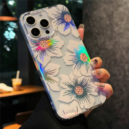 For iPhone 16 Pro Case Laser Flower IMD PC+TPU Clear Phone Cover - Lily