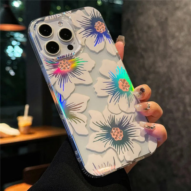 For iPhone 16 Pro Max Case Laser Flower IMD PC+TPU Clear Phone Cover - Lily