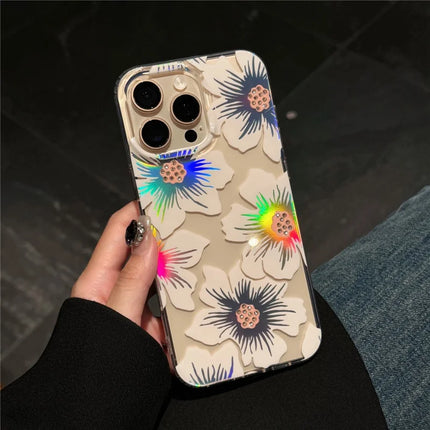 For iPhone 16 Pro Max Case Laser Flower IMD PC+TPU Clear Phone Cover