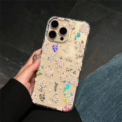 For iPhone 16 Pro Max Case Laser Flower IMD PC+TPU Clear Phone Cover