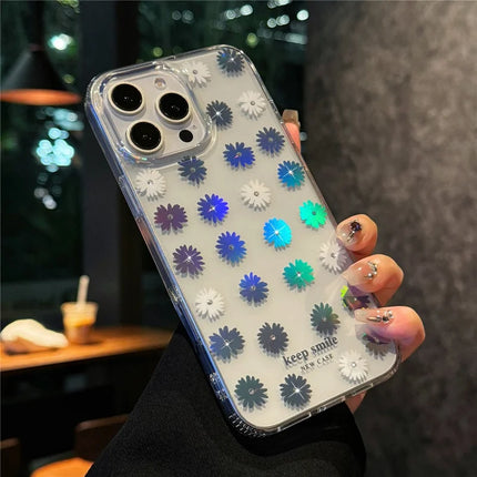 For iPhone 16 Pro Max Case Laser Flower IMD PC+TPU Clear Phone Cover - Little Daisies