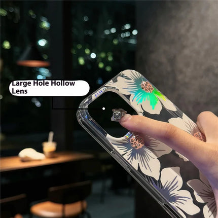 For iPhone 16 Pro Max Case Laser Flower IMD PC+TPU Clear Phone Cover