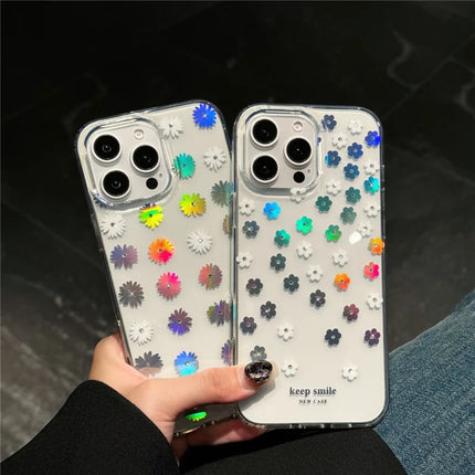 For iPhone 16 Pro Max Case Laser Flower IMD PC+TPU Clear Phone Cover