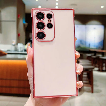 For Samsung Galaxy S23 Ultra Case Electroplated Frame TPU Soft Phone Cover - Pink