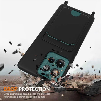 For Motorola Edge 50 5G Case Liquid Silicone Card Holder Phone Back Cover with Lanyard