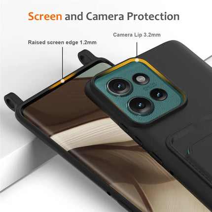 For Motorola Edge 50 5G Case Liquid Silicone Card Holder Phone Back Cover with Lanyard