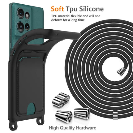 For Motorola Edge 50 5G Case Liquid Silicone Card Holder Phone Back Cover with Lanyard