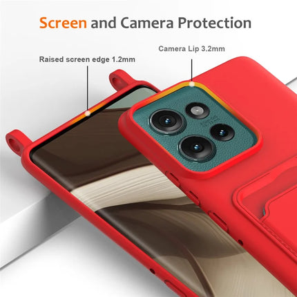 For Motorola Edge 50 5G Case Liquid Silicone Card Holder Phone Back Cover with Lanyard