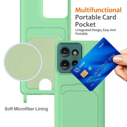 For Motorola Edge 50 5G Case Liquid Silicone Card Holder Phone Back Cover with Lanyard