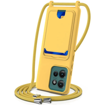 For Motorola Edge 50 5G Case Liquid Silicone Card Holder Phone Back Cover with Lanyard - Yellow