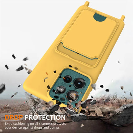 For Motorola Edge 50 5G Case Liquid Silicone Card Holder Phone Back Cover with Lanyard