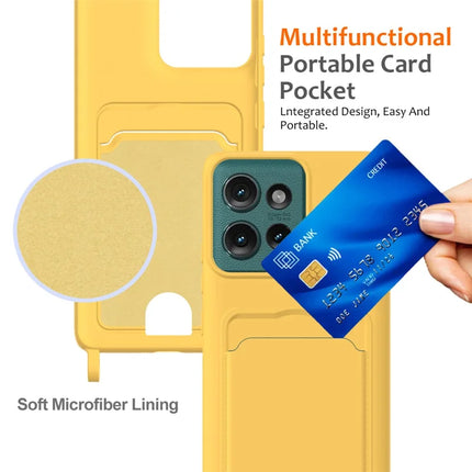 For Motorola Edge 50 5G Case Liquid Silicone Card Holder Phone Back Cover with Lanyard