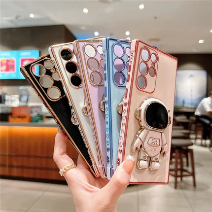 For Samsung Galaxy S23 Ultra Case Love Hearts Electroplating TPU Phone Cover with Astronaut Kickstand