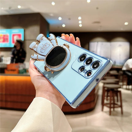 For Samsung Galaxy S23 Ultra Case Love Hearts Electroplating TPU Phone Cover with Astronaut Kickstand