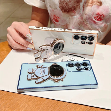 For Samsung Galaxy S23 Ultra Case Love Hearts Electroplating TPU Phone Cover with Astronaut Kickstand