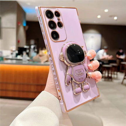 For Samsung Galaxy S23 Ultra Case Love Hearts Electroplating TPU Phone Cover with Astronaut Kickstand - Purple