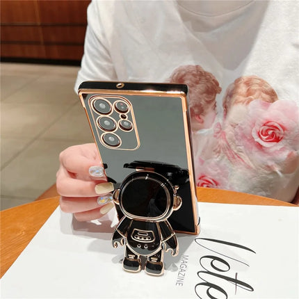 For Samsung Galaxy S23 Ultra Case Love Hearts Electroplating TPU Phone Cover with Astronaut Kickstand
