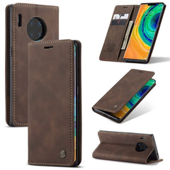 For Huawei Mate 30 Pro 5G Case CASEME 013 Series Card Holder Stand Leather Phone Cover - Coffee
