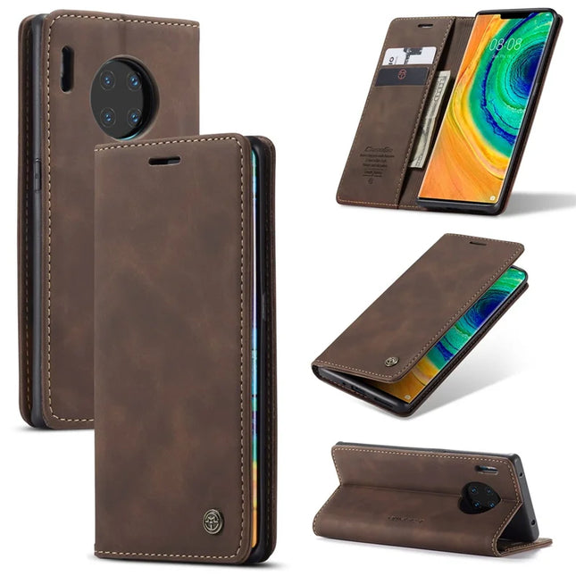For Huawei Mate 30 Pro 5G Case CASEME 013 Series Card Holder Stand Leather Phone Cover - Coffee