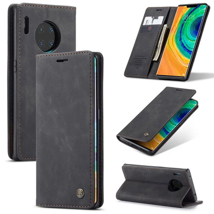 For Huawei Mate 30 Pro 5G Case CASEME 013 Series Card Holder Stand Leather Phone Cover - Black