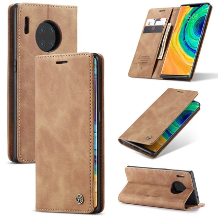 For Huawei Mate 30 Pro 5G Case CASEME 013 Series Card Holder Stand Leather Phone Cover - Brown