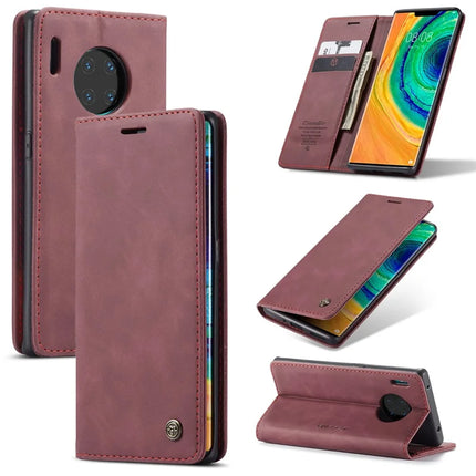 For Huawei Mate 30 Pro 5G Case CASEME 013 Series Card Holder Stand Leather Phone Cover - Red