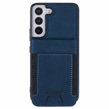 SUTENI H17 For Samsung Galaxy S22 5G Magnetic Case Card Slots Leather+TPU Kickstand Phone Cover - Blue