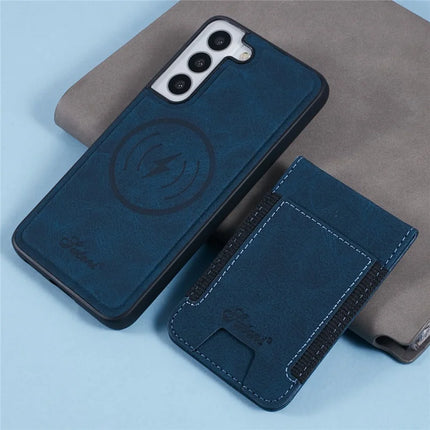 SUTENI H17 For Samsung Galaxy S22 5G Magnetic Case Card Slots Leather+TPU Kickstand Phone Cover