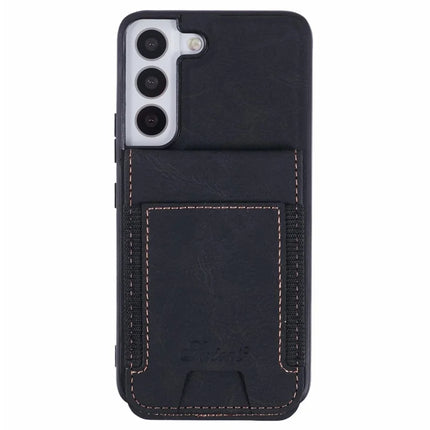 SUTENI H17 For Samsung Galaxy S22 5G Magnetic Case Card Slots Leather+TPU Kickstand Phone Cover - Black