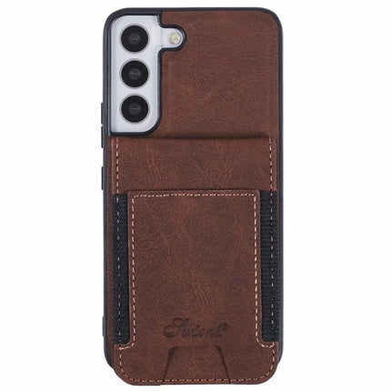 SUTENI H17 For Samsung Galaxy S22 5G Magnetic Case Card Slots Leather+TPU Kickstand Phone Cover - Brown