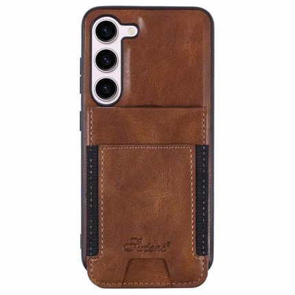 SUTENI H17 For Samsung Galaxy S23 Case Compatible with MagSafe Card Holder Kickstand Phone Cover - Brown
