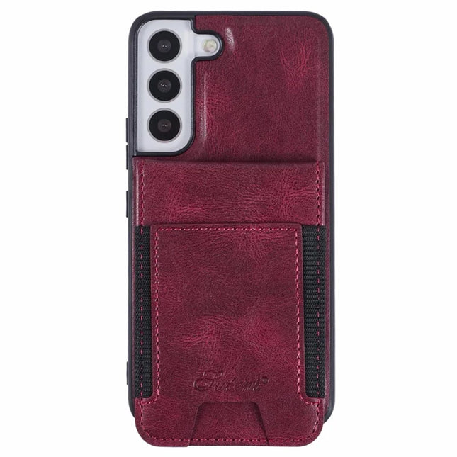 SUTENI H17 For Samsung Galaxy S22 5G Case Compatible with MagSafe Card Holder Kickstand Phone Cover - Red