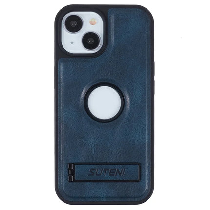 SUTENI G2 For iPhone 14 Magnetic Case Leather Phone Back Cover Waxy Texture Kickstand