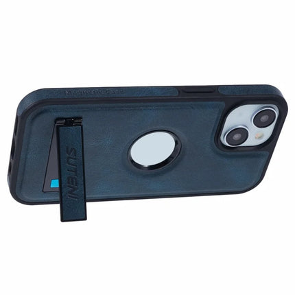 SUTENI G2 For iPhone 14 Magnetic Case Leather Phone Back Cover Waxy Texture Kickstand