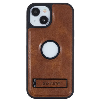 SUTENI G2 For iPhone 14 Magnetic Case Leather Phone Back Cover Waxy Texture Kickstand