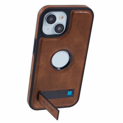 SUTENI G2 For iPhone 14 Magnetic Case Leather Phone Back Cover Waxy Texture Kickstand