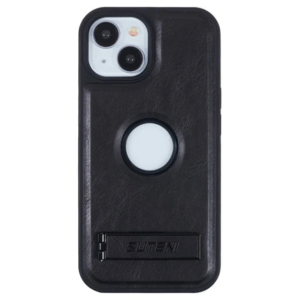 SUTENI G2 For iPhone 14 Magnetic Case Leather Phone Back Cover Waxy Texture Kickstand