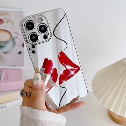 For iPhone 15 Pro Max Case IMD Silver Finish TPU+PC Rhinestones Decor Phone Cover with Bracelet Chain