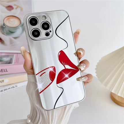 For iPhone 15 Pro Max Case IMD Silver Finish TPU+PC Rhinestones Decor Phone Cover