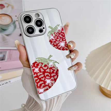 For iPhone 15 Pro Max Case IMD Silver Finish TPU+PC Rhinestones Decor Phone Cover