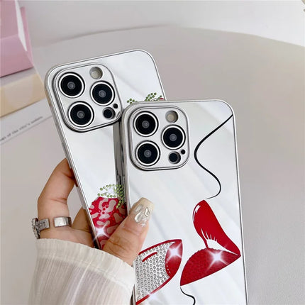 For iPhone 15 Pro Max Case IMD Silver Finish TPU+PC Rhinestones Decor Phone Cover