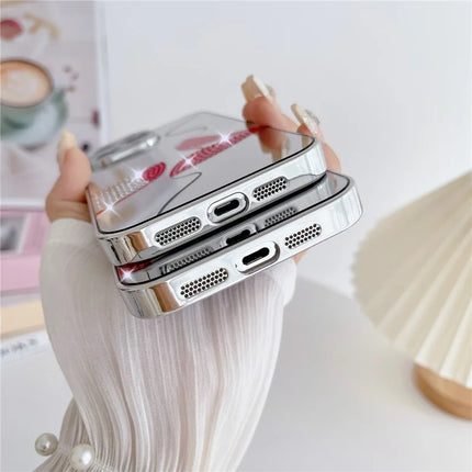 For iPhone 15 Pro Max Case IMD Silver Finish TPU+PC Rhinestones Decor Phone Cover