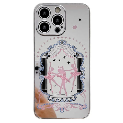 For iPhone 15 Pro Max Case IMD Silver Finish TPU+PC Rhinestones Decor Phone Cover - Dancers